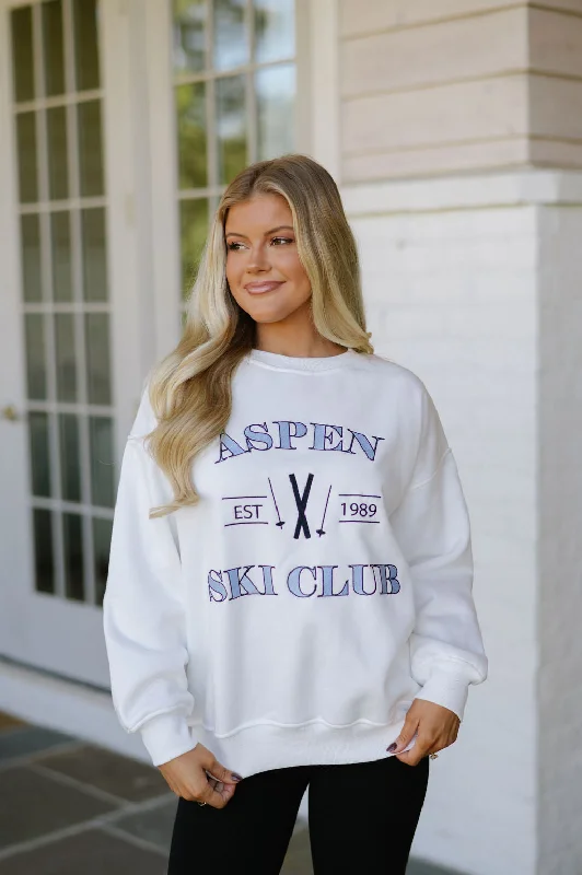 Plus Size Women's Sequined Sweaters for Special OccasionsAspen Ski Club Sweatshirt-White