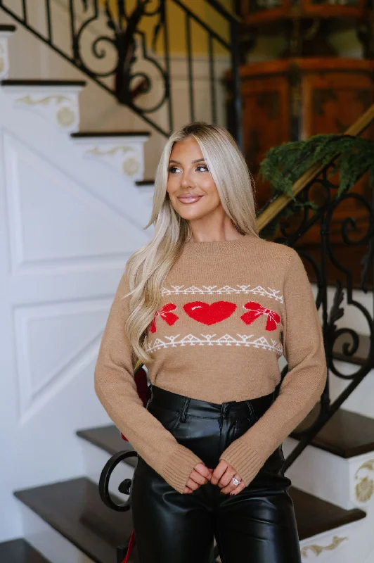 Plus Size Women's Sequined Sweaters for Special OccasionsBow & Heart Graphic Sweater