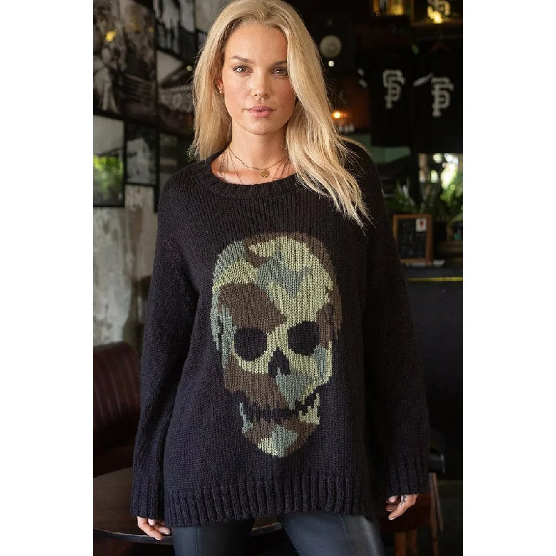 Tie - Front Women's Lambswool Sweaters in Pastel HuesCamo Skull Crew