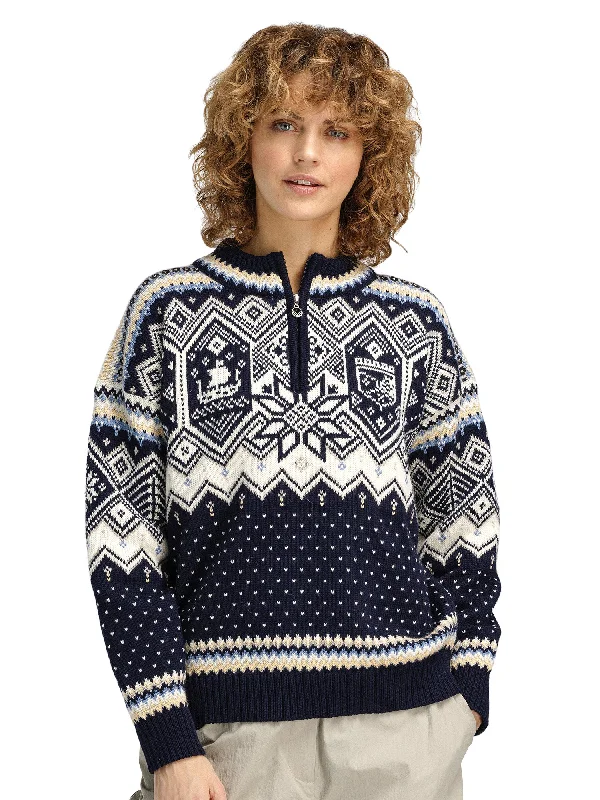 Boat Neck Women's Merino Wool Sweaters in Neutral ShadesDale of Norway - VM Trondheim Women's Sweater - Navy/Off-White