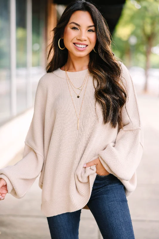 Plus Size Women's Ruffled Hem Sweaters in Floral PrintsGive You Joy Taupe White Dolman Sweater