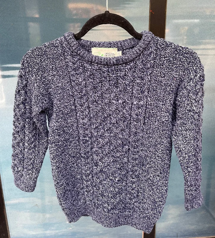 Bell - Sleeve Women's Mohair - Wool Blend SweatersAran - Children's Crew Neck Sweater - Denim
