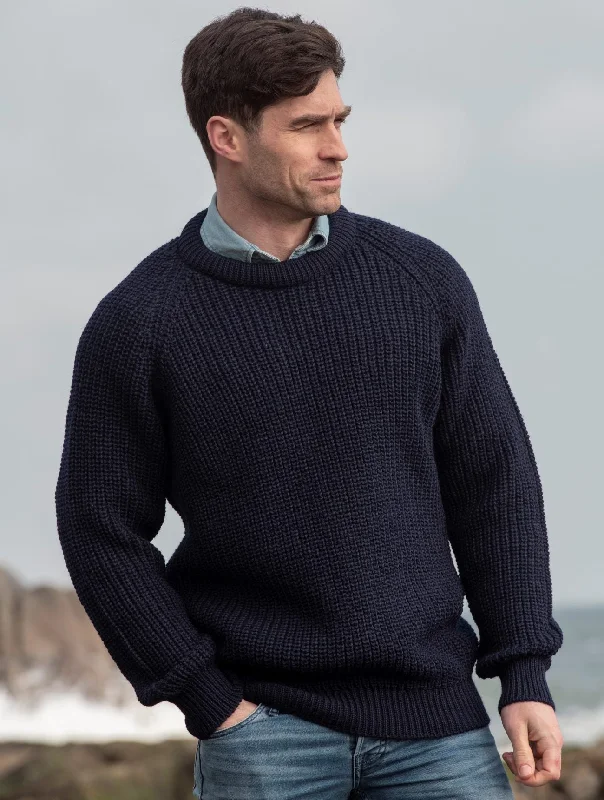 Cropped Women's Angora Blend Sweaters for a Trendy LookAran - Men's Fisherman Rib - Navy