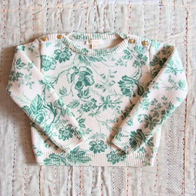 Plus Size Women's Oversized Chunky Knit SweatersSweater in Green Tapestry Flower by Bonjour