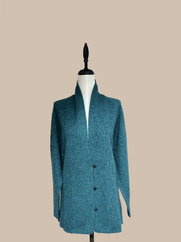 Plus Size Women's Sequined Sweaters for Special OccasionsZonia Long Yak Sweater Coat - Dark Aqua