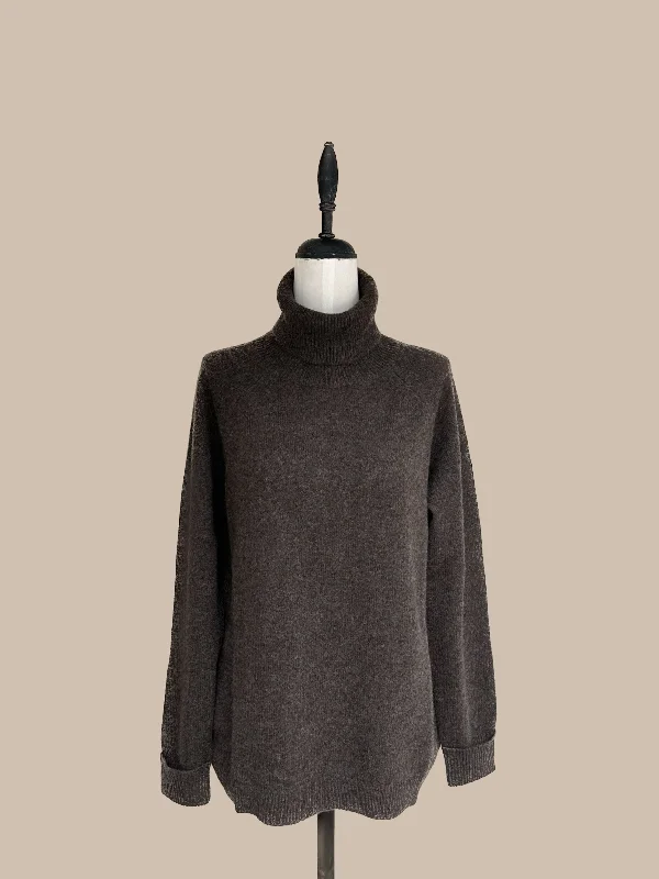 Plus Size Women's Belted Cable Knit SweatersZoraja Yak Sweater - Brown
