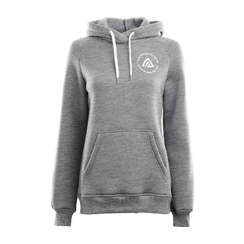 Women's cropped sweatshirt with a lace - trimmed hem for a romantic lookWoman's Hoodie FleeceWool gray melange Women's cropped sweatshirt with a lace - trimmed hem for a romantic lookWoman's Hoodie FleeceWool gray melange