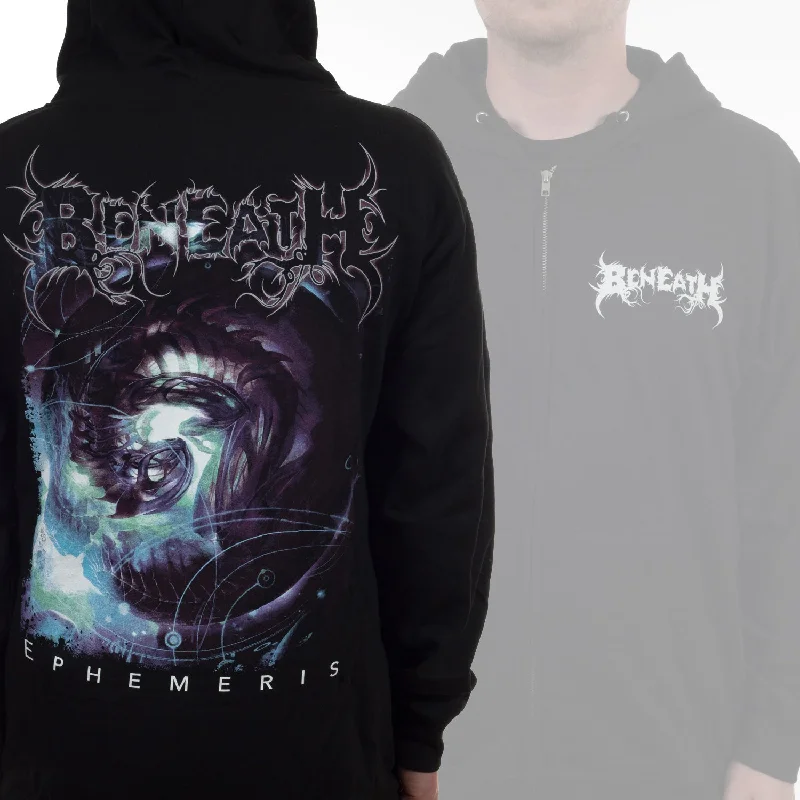 Women's hoodie with a kangaroo pocket and a pom - pom drawstring for added charmBeneath "Ephemeris" Zip Hoodie