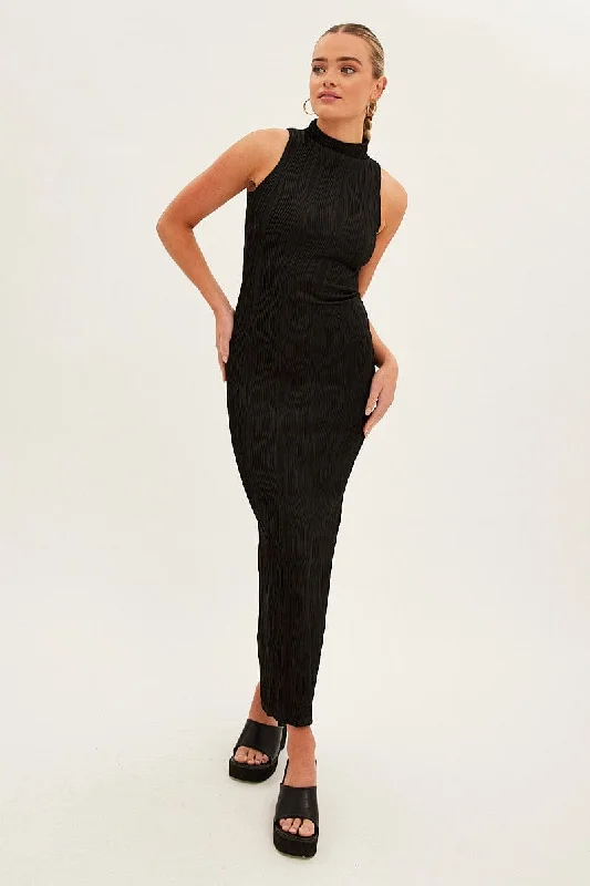 Little Black Women Dress with Sequins for a Glamorous Night OutBlack Maxi Dress High Neck Sleeveless