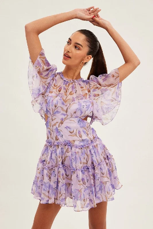 Little Black Women Dress with Sequins for a Glamorous Night OutBlue Floral Fit And Flare Dress Short Sleeve Backless