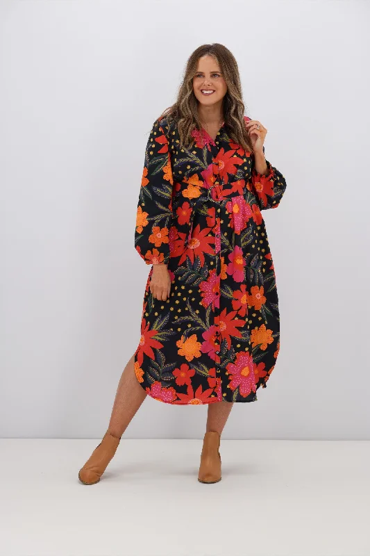 Plus Size Women Dress with a Flattering A - Line Cut for Comfort and StyleBoho Australia Fowler Midi Dress Red Floral