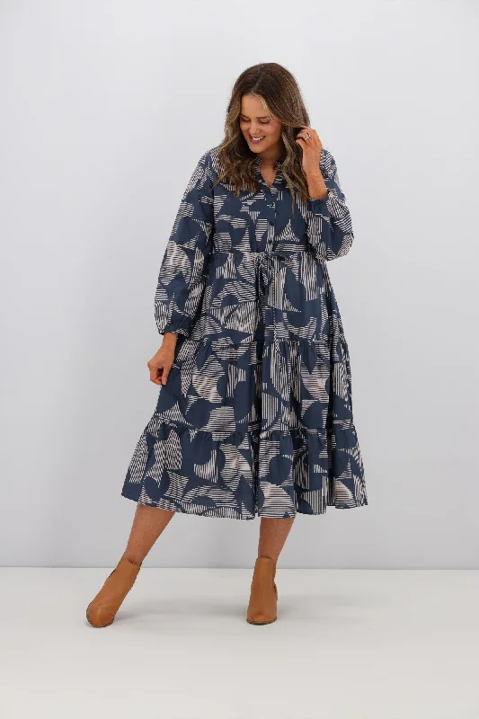 Mermaid - Style Women Dress with a Fitted Silhouette for Special OccasionsBoho Australia Sidra Midi Dress Navy Print