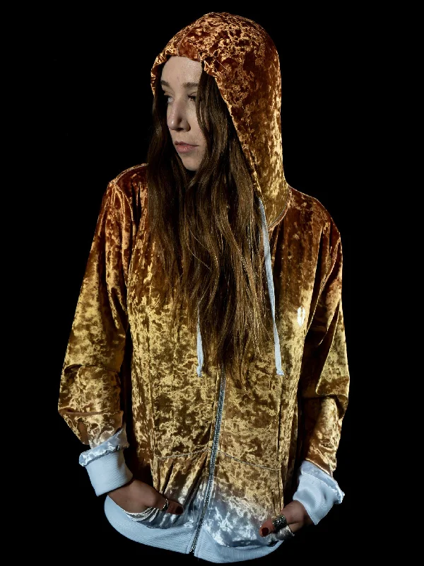 Women's tie - dye hoodie in bright colors for a retro and eye - catching styleBronze Unisex Crushed Velvet Zip-Up