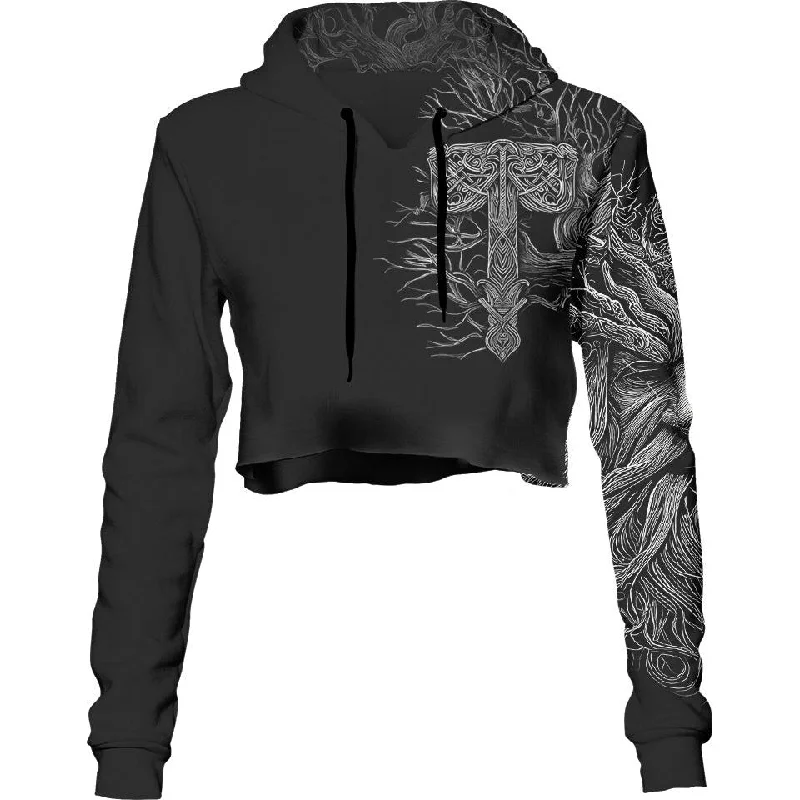 Women's color - block hoodie combining bold hues for a fashion - forward statementDark Throne Crop Hoodie Women's color - block hoodie combining bold hues for a fashion - forward statementDark Throne Crop Hoodie