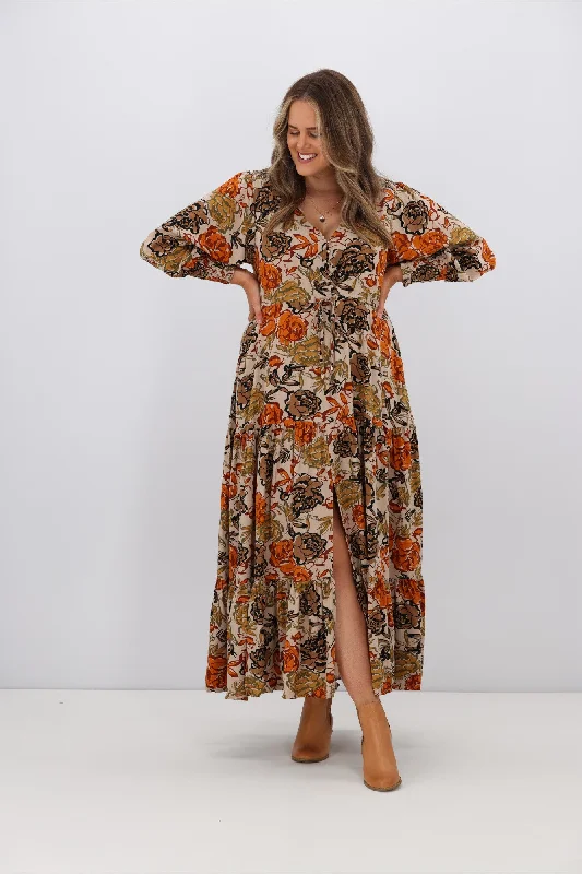 Shift Women Dress with a Simple and Classic Design for Everyday WearFria Brooke Earthy Floral Selma Maxi Dress Brown