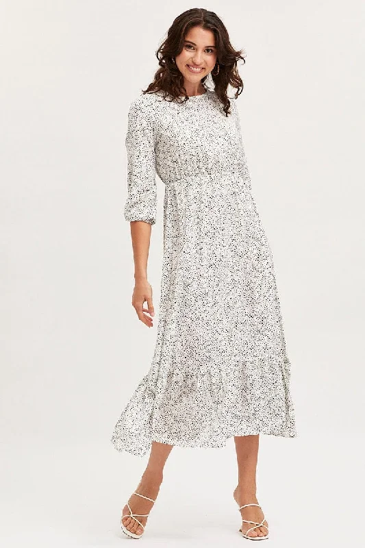 Sleeveless Women Dress in Bright Colors for Summer PartiesGeo Print Dress Long Sleeve Midi