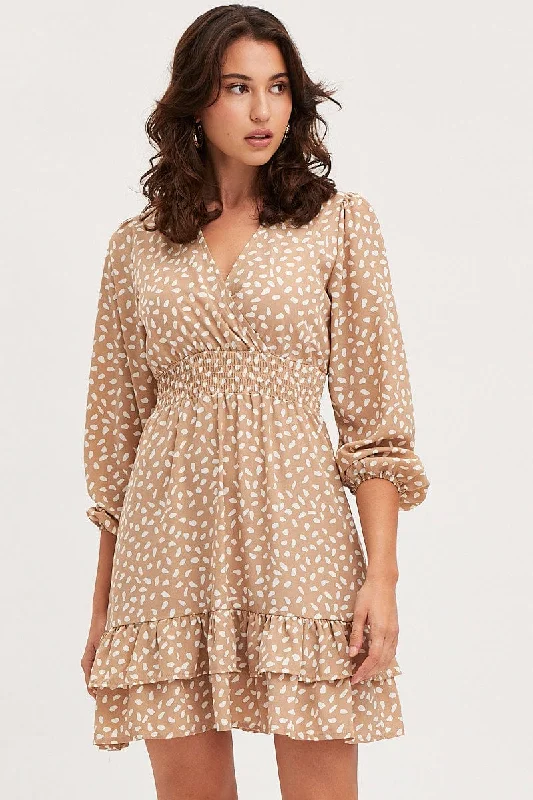 Maxi Women Dress with Floral Print for a Bohemian VibeGeo Print Skater Dress Long Sleeve Mini