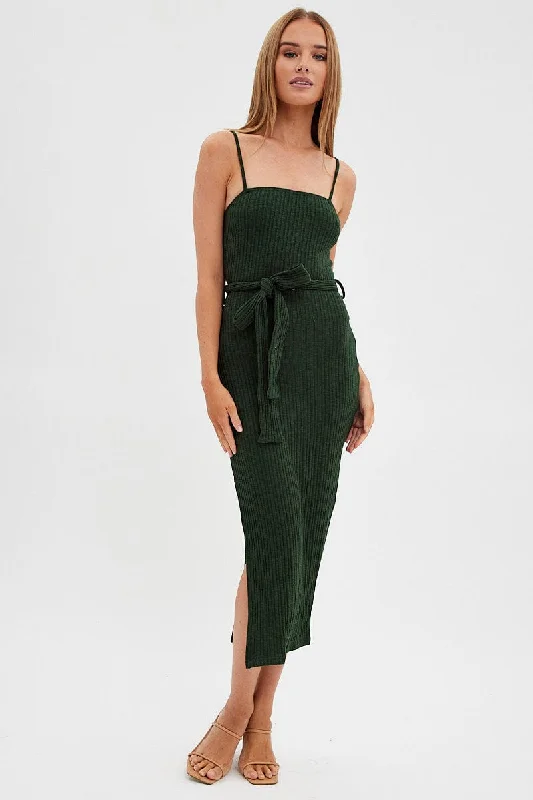 Maxi Women Dress with Floral Print for a Bohemian VibeGreen Maxi Dress Bodycon Tie Belted Rib