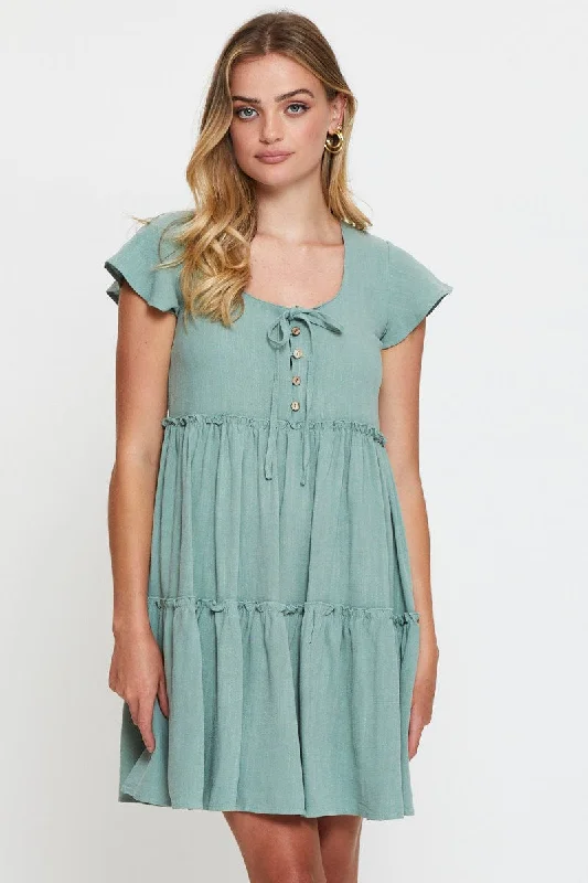 Off - the - Shoulder Women Dress for a Romantic and Feminine LookGreen Mini Dress Short Sleeve