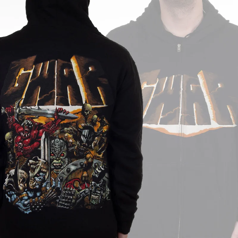 Women's hoodie with a kangaroo pocket and a pom - pom drawstring for added charmGwar "The Blood Of Gods Album Art" Zip Hoodie Women's hoodie with a kangaroo pocket and a pom - pom drawstring for added charmGwar "The Blood Of Gods Album Art" Zip Hoodie