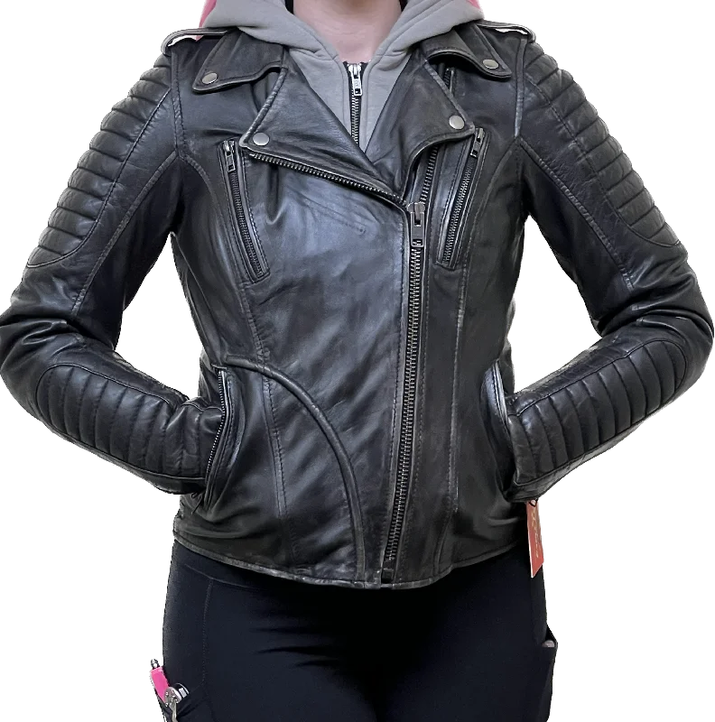 Women's cropped leather jackets with silver zippers for a punk - inspired outfitLadies Soft Lambskin Hoodie Jacket Women's cropped leather jackets with silver zippers for a punk - inspired outfitLadies Soft Lambskin Hoodie Jacket
