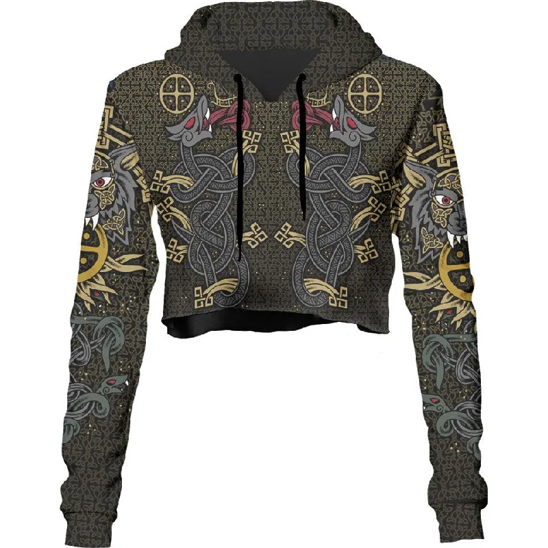 Women's cropped sweatshirt with a lace - trimmed hem for a romantic lookLoki's Children Crop Hoodie