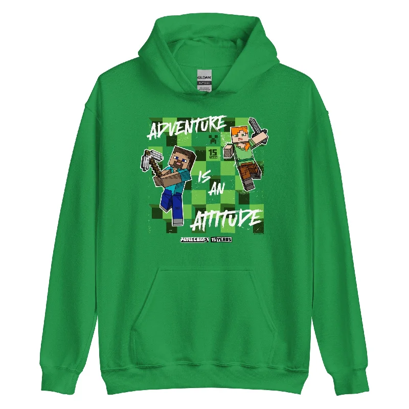 Women's fleece - lined hoodie with thumbholes for warmth in winterMinecraft 15th Anniversary Adventure Is An Attitude Adult Hoodie Women's fleece - lined hoodie with thumbholes for warmth in winterMinecraft 15th Anniversary Adventure Is An Attitude Adult Hoodie