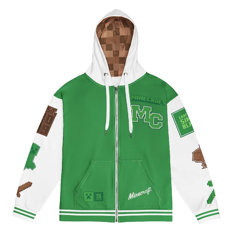 Women's tie - front hoodie in a lightweight fabric for summer layeringMinecraft 15th Anniversary Varsity Adult Zip-Up Women's tie - front hoodie in a lightweight fabric for summer layeringMinecraft 15th Anniversary Varsity Adult Zip-Up