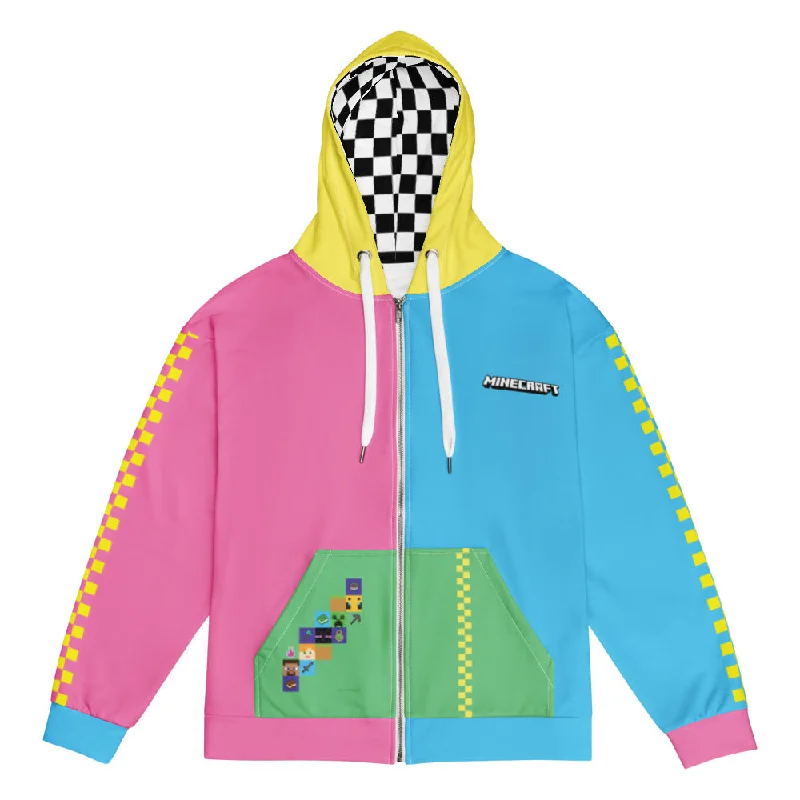 Women's hoodie with a glittery print for a glamorous and sparkly appearanceMinecraft Colorblock Adult Zip-Up Women's hoodie with a glittery print for a glamorous and sparkly appearanceMinecraft Colorblock Adult Zip-Up