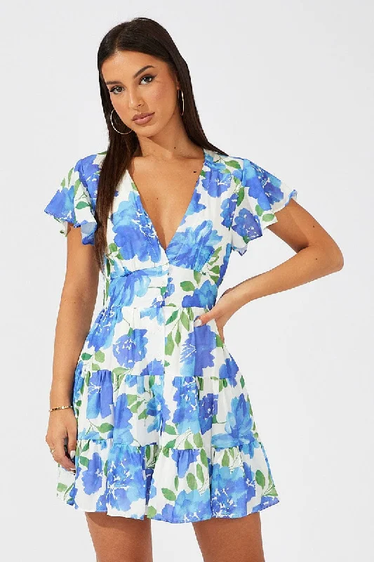 Little Black Women Dress with Sequins for a Glamorous Night OutMulti Floral Fit And Flare Dress V-neck Mini