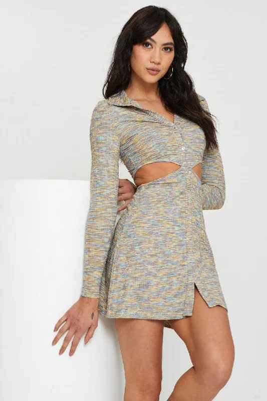Pleated Women Dress with a Timeless and Elegant TextureMulti Mini Dress Long Sleeve