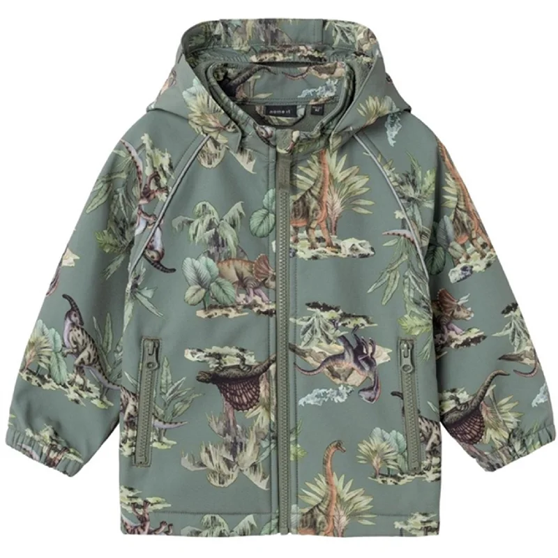 Women's denim jackets with a patchwork design for a bohemian and artsy styleName it Agave Green Alfa08 Softshell Jacket Dino