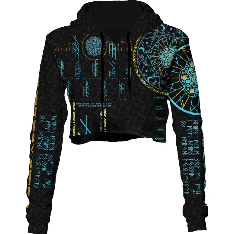 Women's sweatshirt with a mesh panel insert for breathability during workoutsNine Worlds Crop Hoodie - Night Edition Women's sweatshirt with a mesh panel insert for breathability during workoutsNine Worlds Crop Hoodie - Night Edition