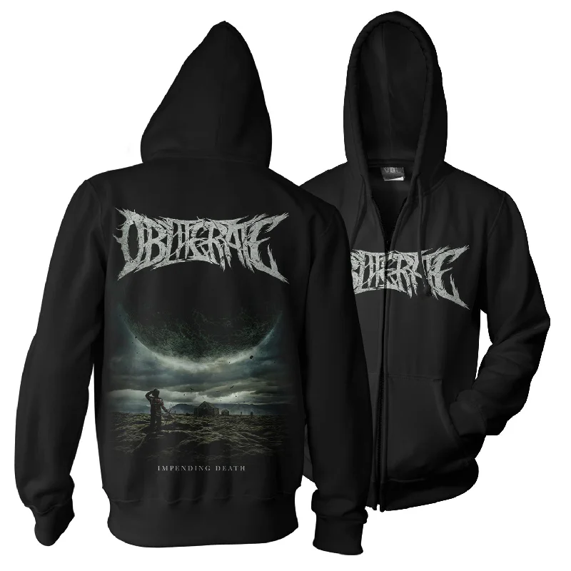 Women's zip - up sweatshirt in pastel blue for a soft and stylish outfitObliterate "Impending Death" Zip Hoodie Women's zip - up sweatshirt in pastel blue for a soft and stylish outfitObliterate "Impending Death" Zip Hoodie