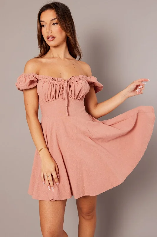 Plus Size Women Dress with a Flattering A - Line Cut for Comfort and StylePink Fit And Flare Dress Mini