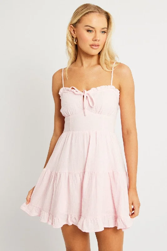 Backless Women Dress for a Sexy and Alluring Look at Evening EventsPink Fit And Flare Dress Strappy Mini