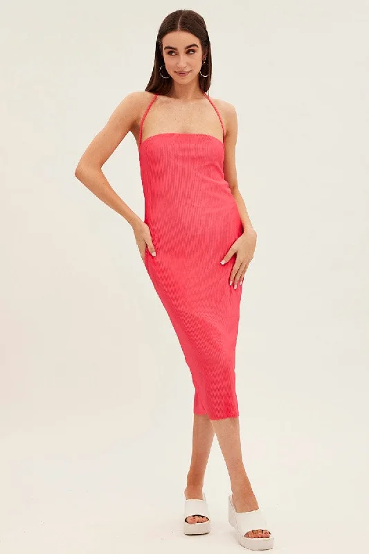 Pleated Women Dress with a Timeless and Elegant TexturePink Midi Dress Bandeau Plisse