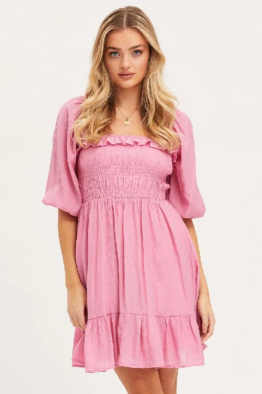 Printed Abstract Women Dress for a Modern and Artistic AppealPink Mini Dress Short Sleeve Evening