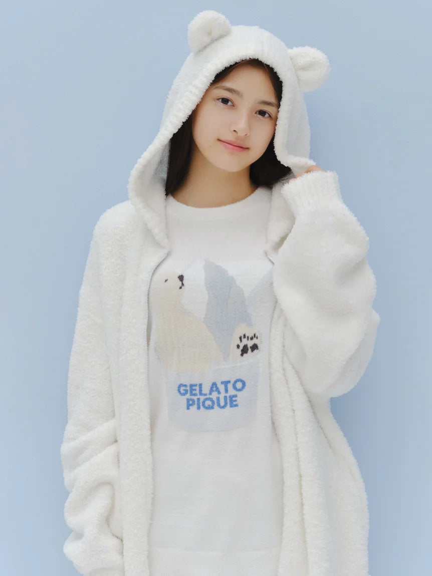 Women's graphic - printed sweatshirt featuring floral patterns for a feminine touchPolar Bear Costume Fuzzy Zip-Up Hoodie