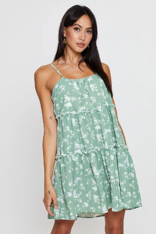Pleated Women Dress with a Timeless and Elegant TexturePrint Fit And Flare Dress Sleeveless Tie Shoulder