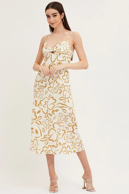 Lace - Embellished Women Dress for an Elegant and Sophisticated AppearancePrint Linen Slip Midi Dress