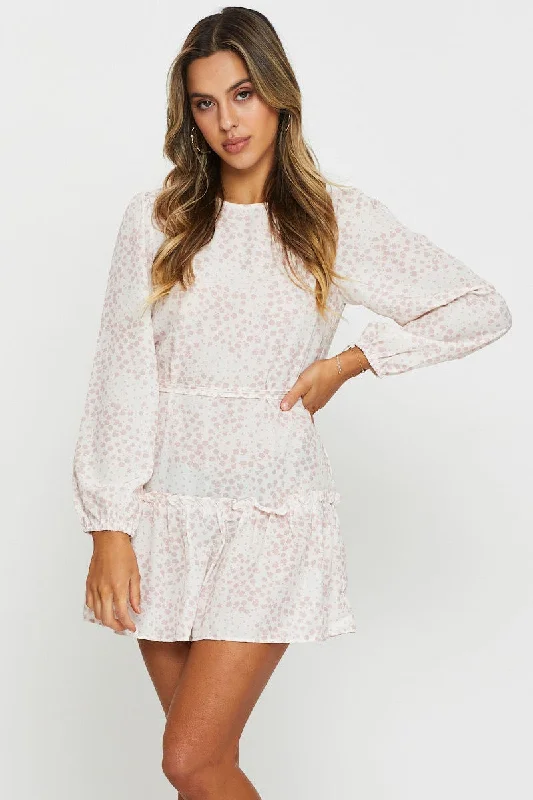 Empire Waist Women Dress to Accentuate the Bust and Conceal the WaistPrint Mini Dress Long Sleeve