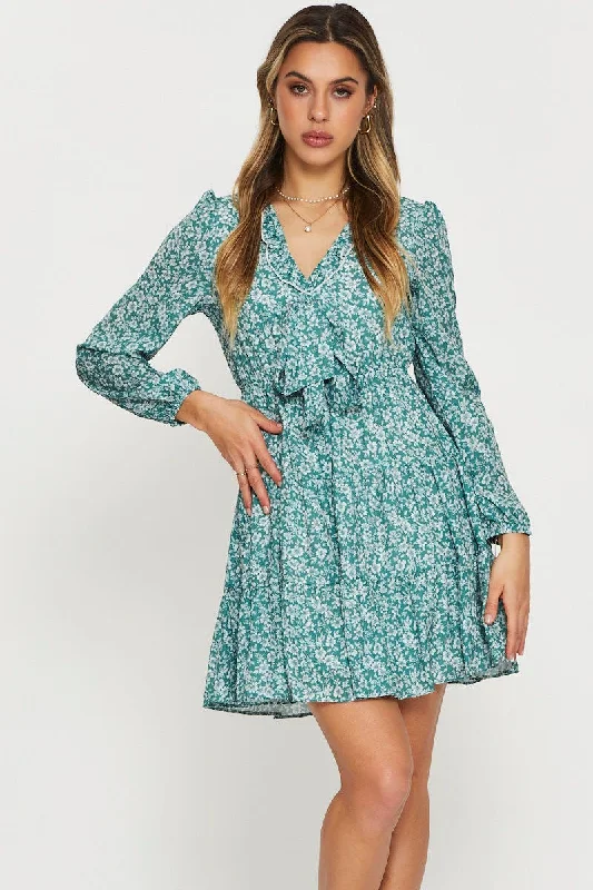 Mermaid - Style Women Dress with a Fitted Silhouette for Special OccasionsPrint Mini Dress Long Sleeve
