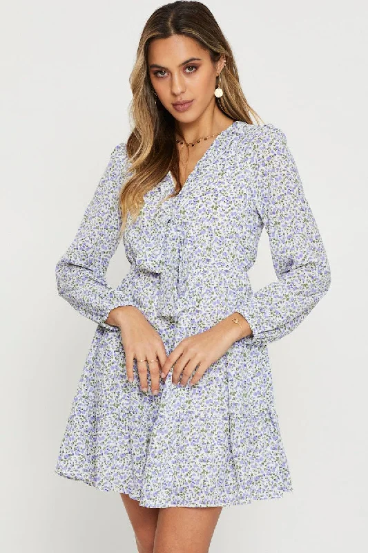 Printed Abstract Women Dress for a Modern and Artistic AppealPrint Mini Dress Long Sleeve