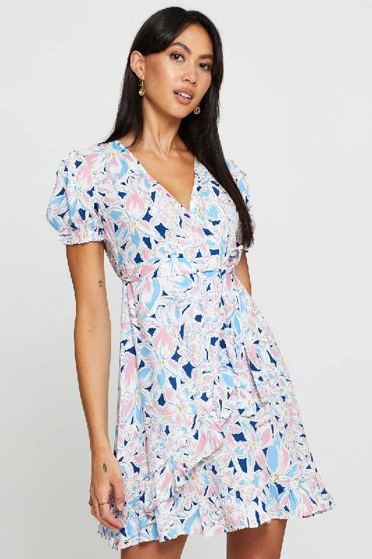 Sleeveless Women Dress in Bright Colors for Summer PartiesPrint Mini Dress Short Sleeve Fit And Flare