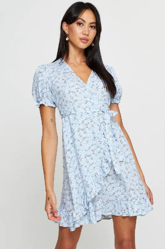 Ruffled Women Dress with Multiple Layers for a Playful and Girly StylePrint Mini Dress Short Sleeve Fit And Flare