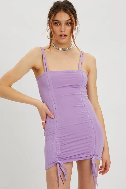 Sleeveless Women Dress in Bright Colors for Summer PartiesPurple Drawstring Ruched Bodycon Dress