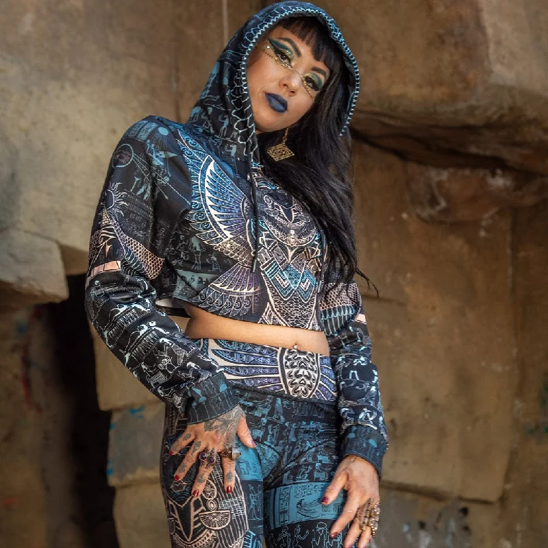 Women's quarter - zip sweatshirt made of organic cotton for eco - conscious fashionQueen Aset Crop Hoodie & Leggings Set