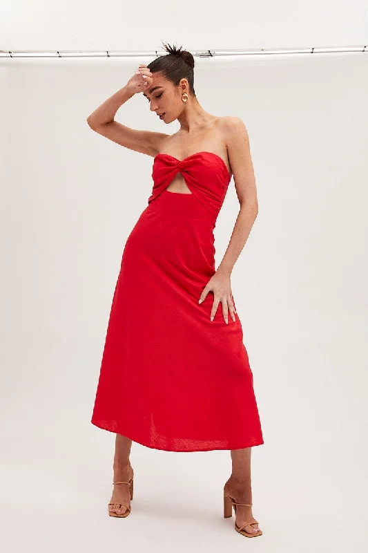 Little Black Women Dress with Sequins for a Glamorous Night OutRed Bandeau Dress Sleeveless Midi Sweetheart