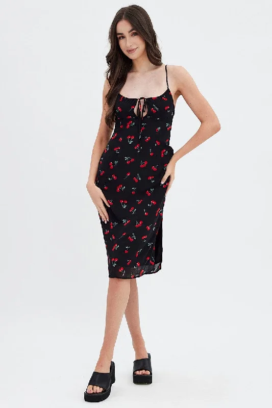 Lace - Embellished Women Dress for an Elegant and Sophisticated AppearanceRed Floral Midi Dress Grunge Floral Print